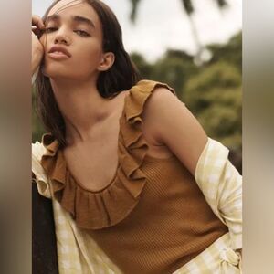 Madewell Wakeford Ruffle Sweater Tank Bronzed Lichen Size Small EUC